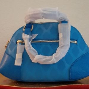 Vera Bradley Mini Angled Bowler Blue Leather Purse